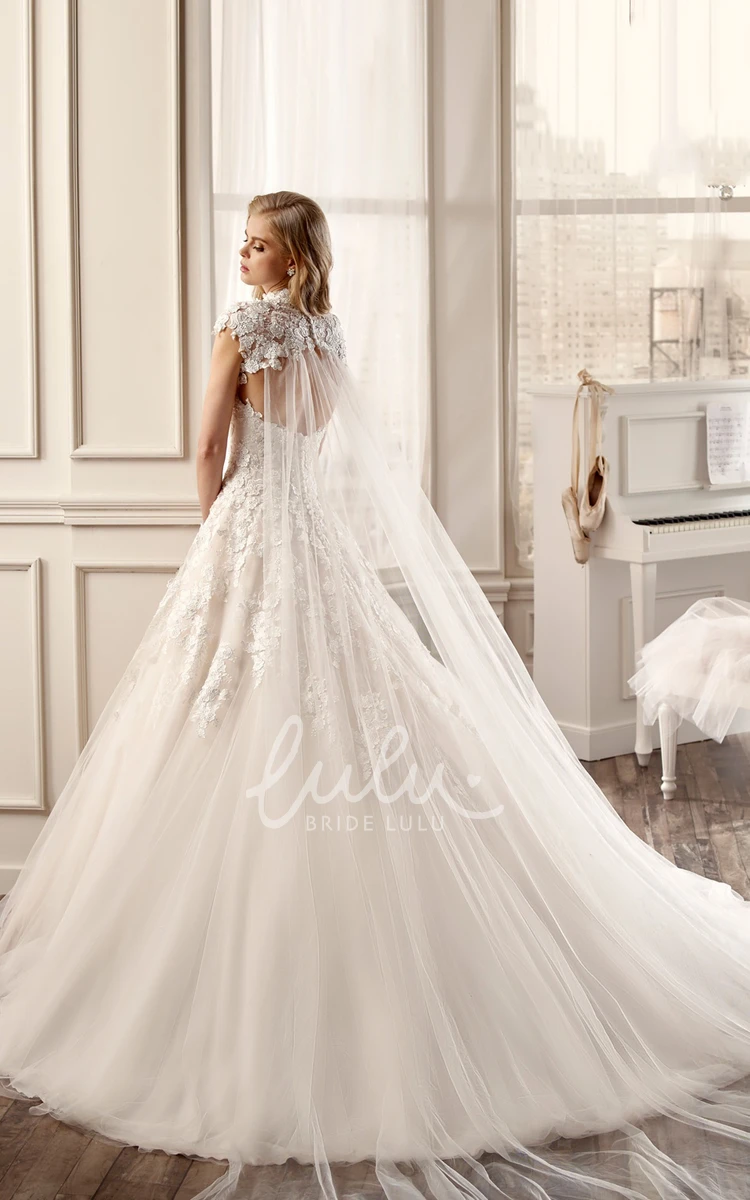 Applique A-Line Wedding Dress with Keyhole Back Elegant Bridal Gown