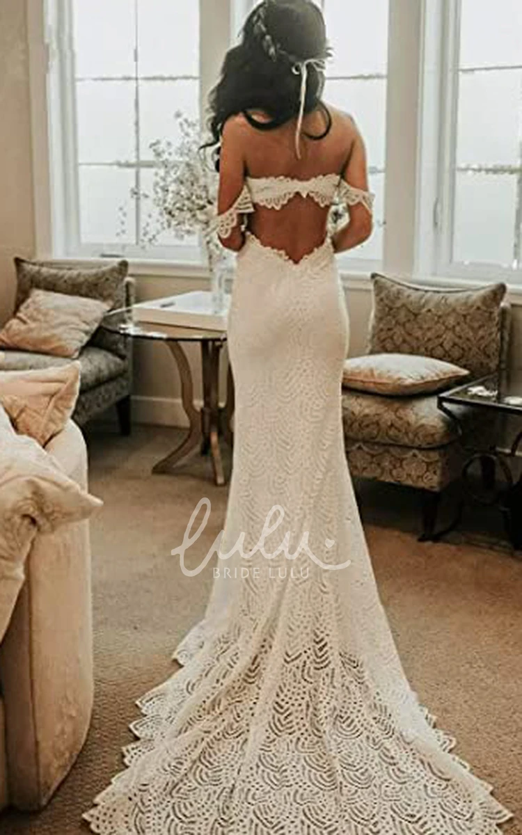 Elegant Lace Mermaid Wedding Dress with Off-the-shoulder and Split Front