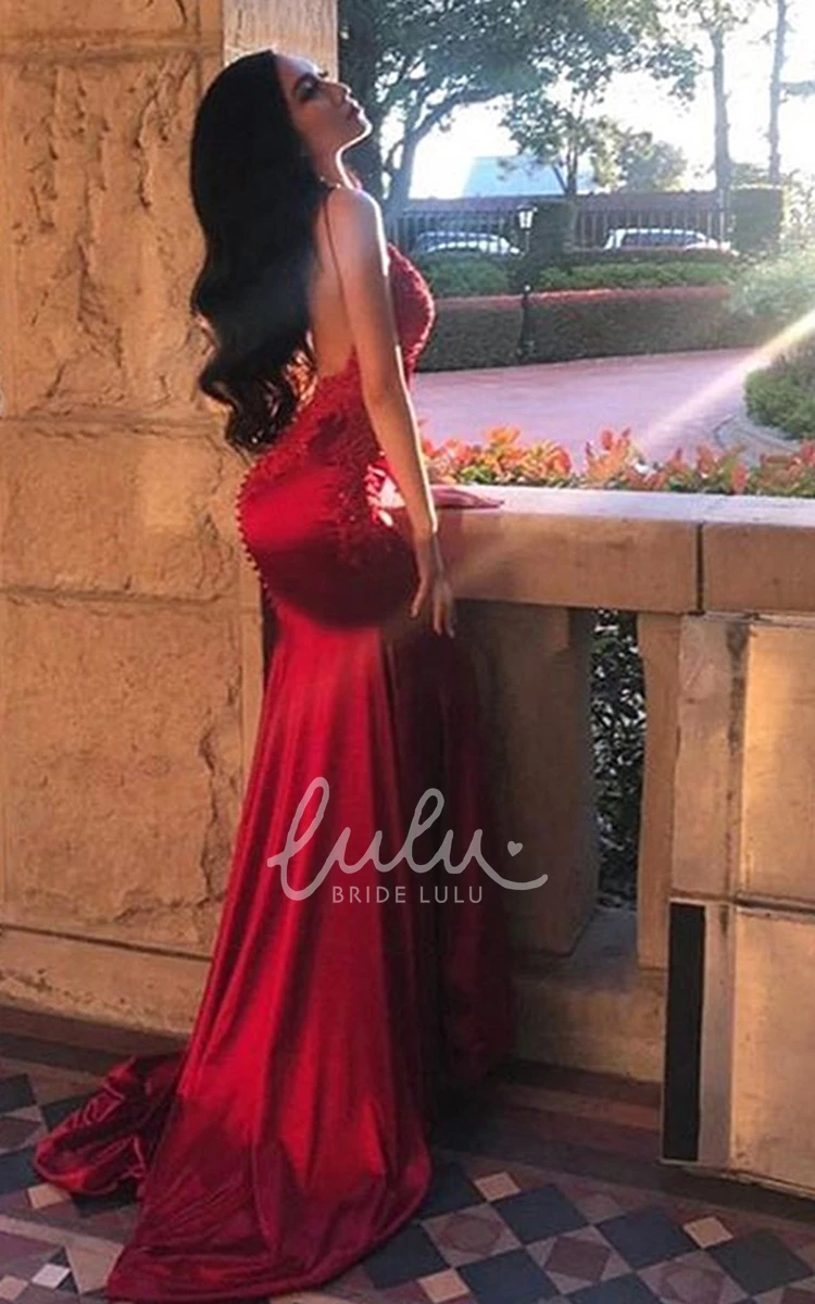 Lace Mermaid Prom Dress with V-neck and Open Back Elegant Bridal Gown