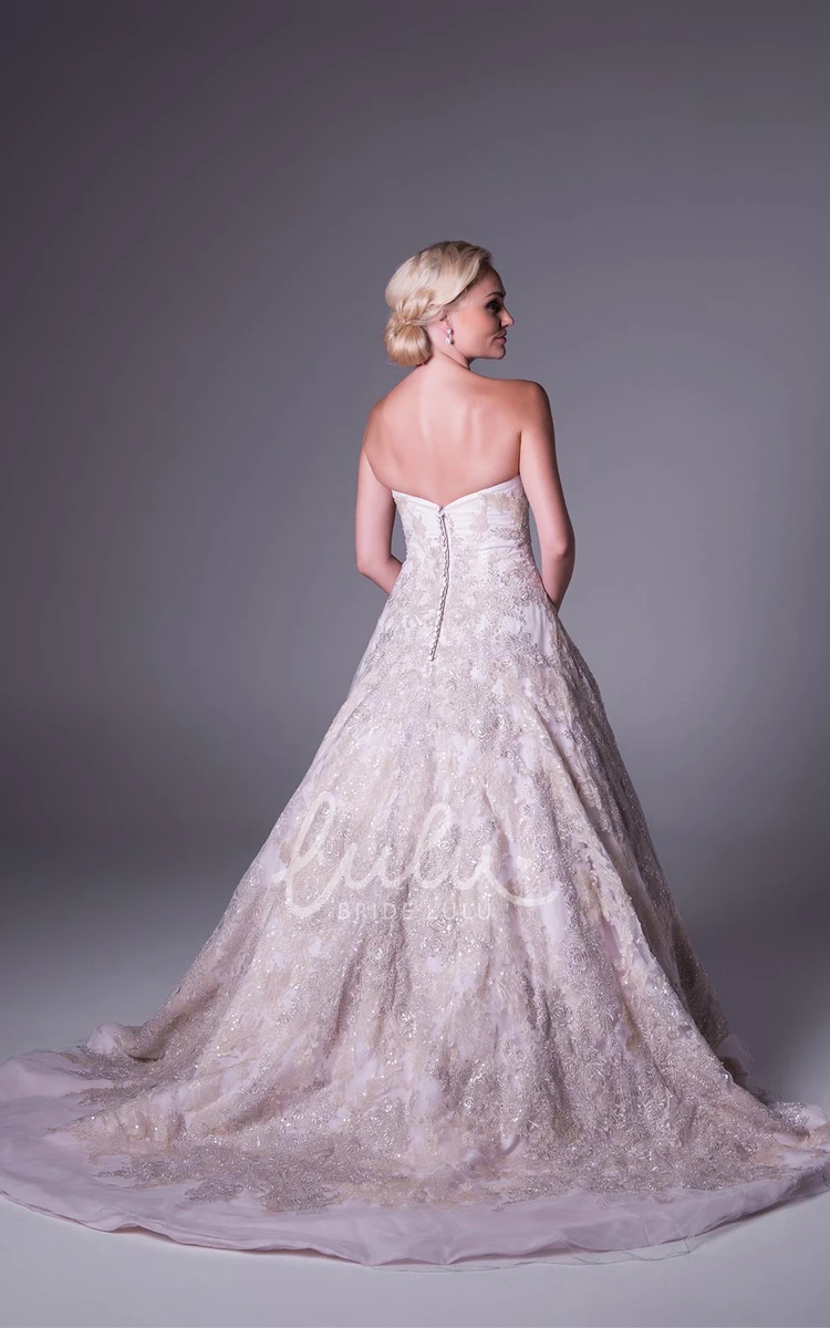 A-Line Strapless Lace Plus Size Wedding Dress Romantic Lace Wedding Dress