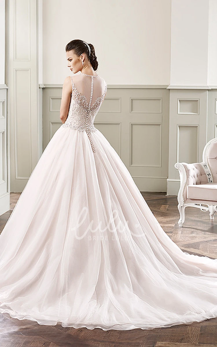 Beaded Scoop-Neck Tulle Ball Gown Wedding Dress Sleeveless Floor-Length Bridal Dress