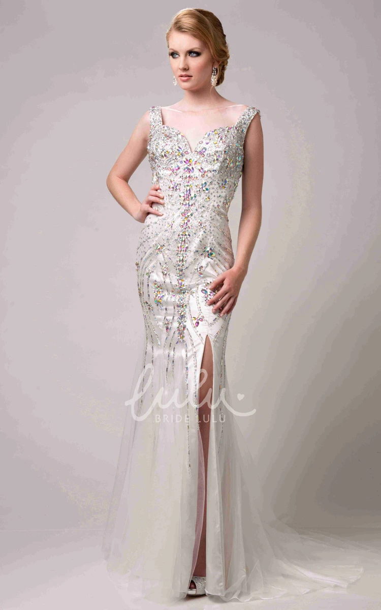 Polychrome Rhinestone Side Slit Column Prom Dress Modern Evening Wear