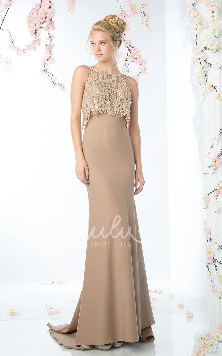 Sleeveless Sheath Jersey Illusion Formal Dress with Beading and Lace