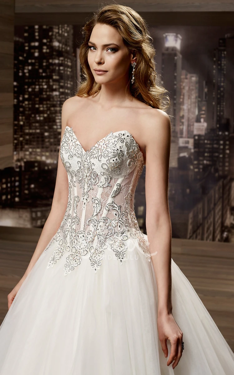 Beaded Corset A-Line Wedding Dress with Brush Train