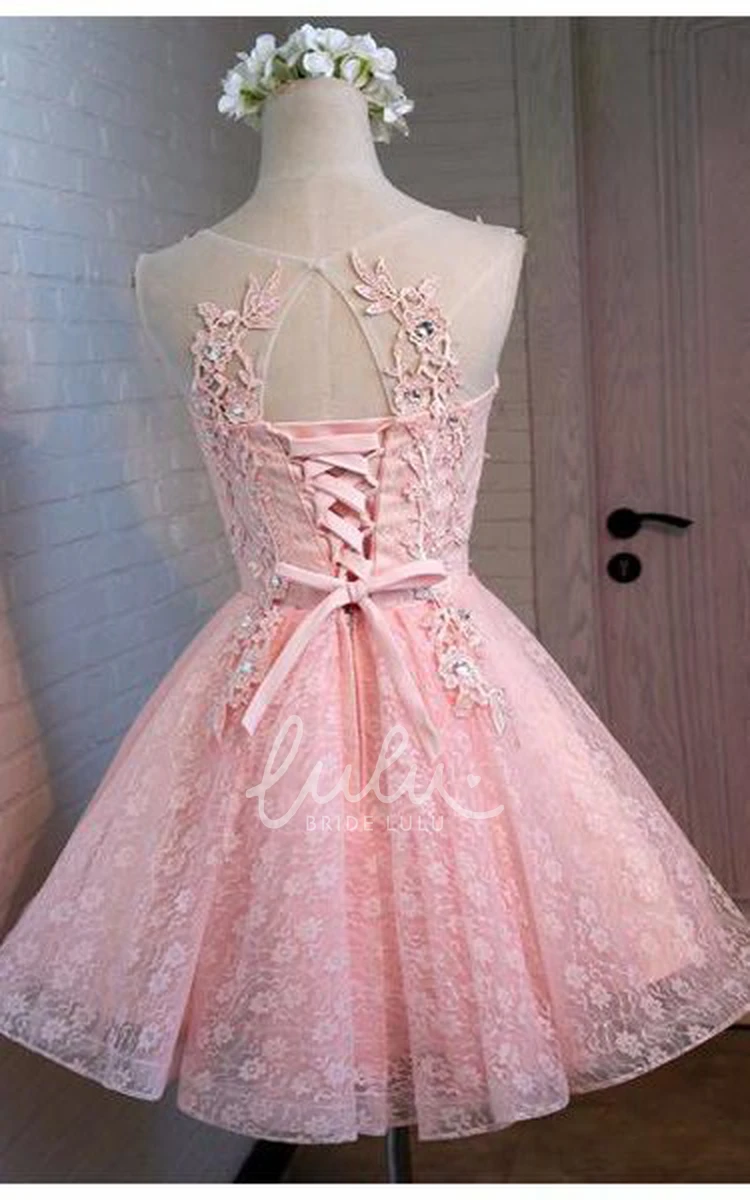 Sleeveless A-Line Lace Dress with Jewel Neckline Unique Bridesmaid Dress