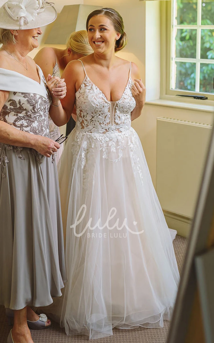 Lace Applique A-Line Wedding Dress with Open Back Adorable & Elegant