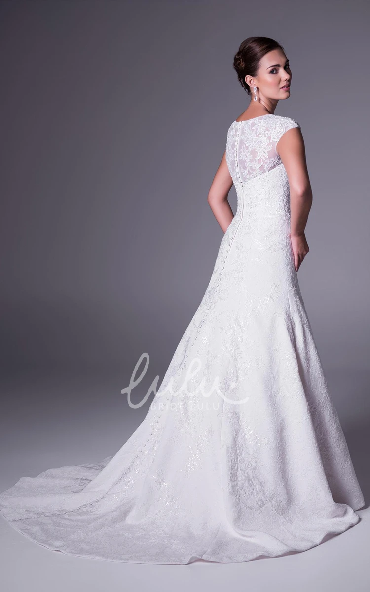 High Neck Cap-Sleeve Lace A-Line Wedding Dress with Illusion Elegant