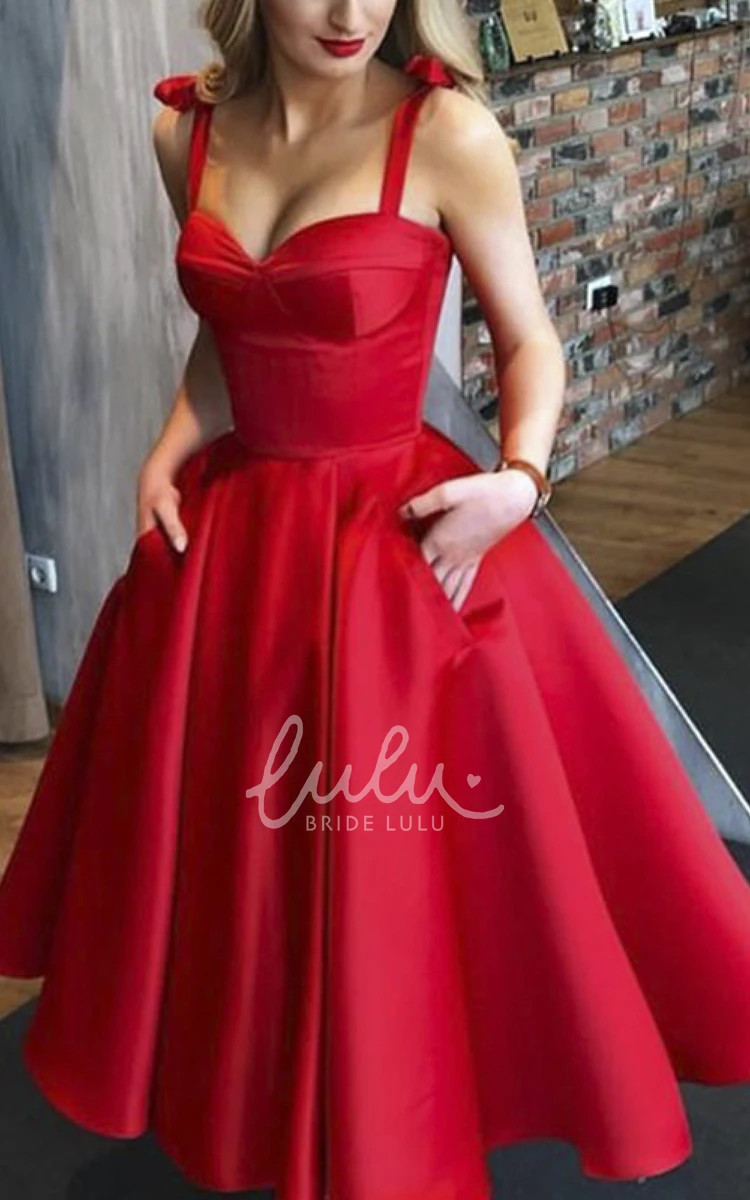 Sweetheart Tea-Length Dress with Ruching and Straps for Prom
