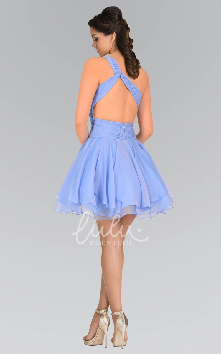 Chiffon One-Shoulder A-Line Formal Dress with Beading & Ruching
