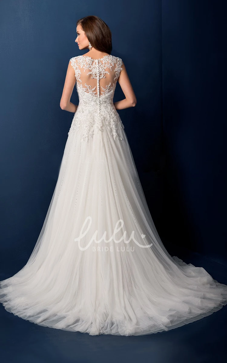 A-Line Wedding Dress with Beadings and Illusion Back Chic Bridal Gown