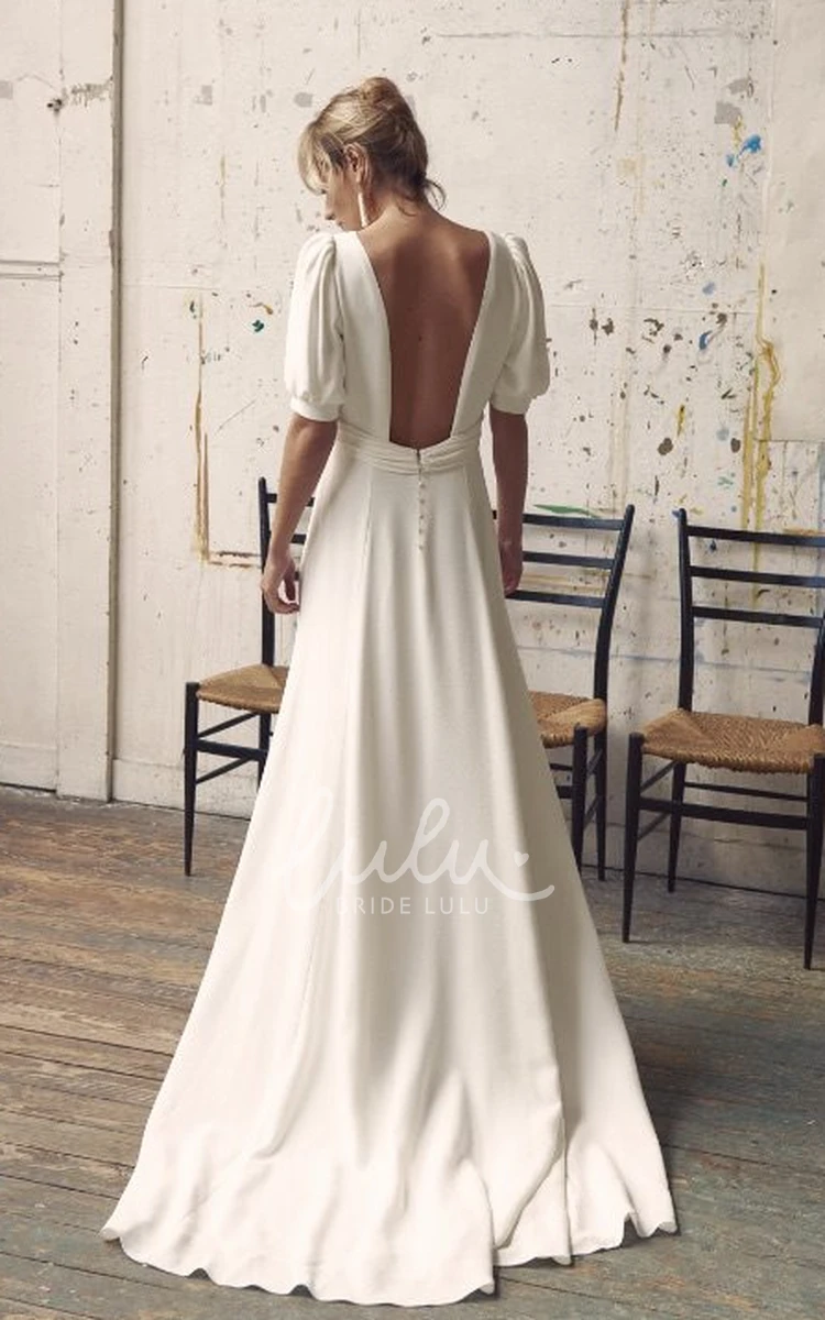 Elegant Modest A-Line Wedding Dress Romantic Solid Sexy Short Sleeves Split Front Bridal Gown