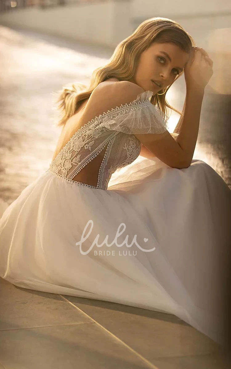 Lace A Line Wedding Dress with Court Train and Appliques Romantic and Beautiful