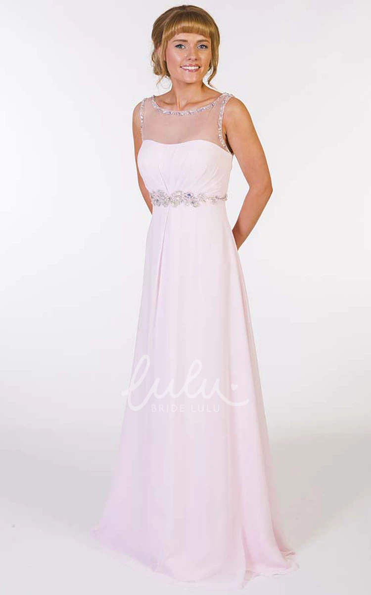 Beaded A-Line Chiffon Prom Dress with Scoop-Neck and Waist Jewellery Unique Prom Dress for Women