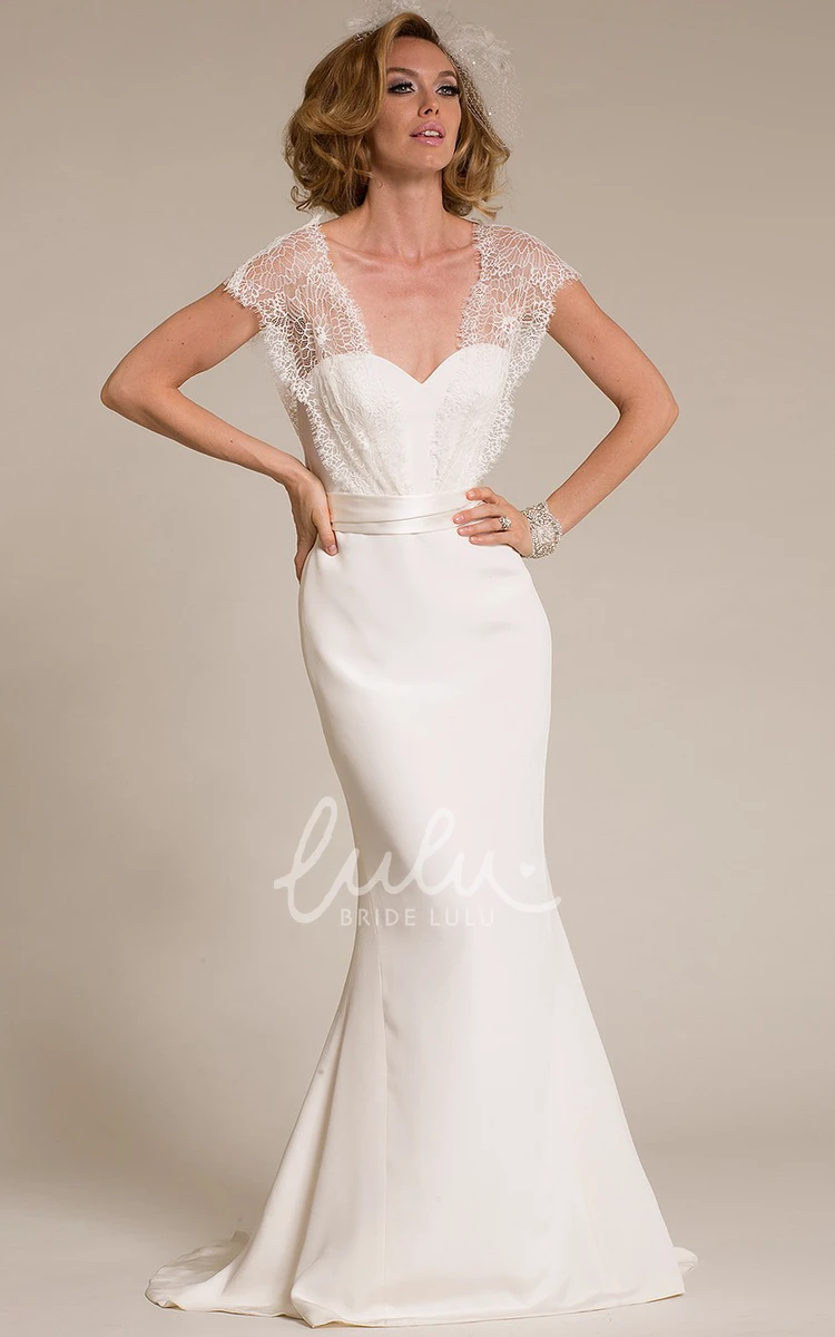 Cap-Sleeve Lace Chiffon Wedding Dress Romantic Bridal Gown