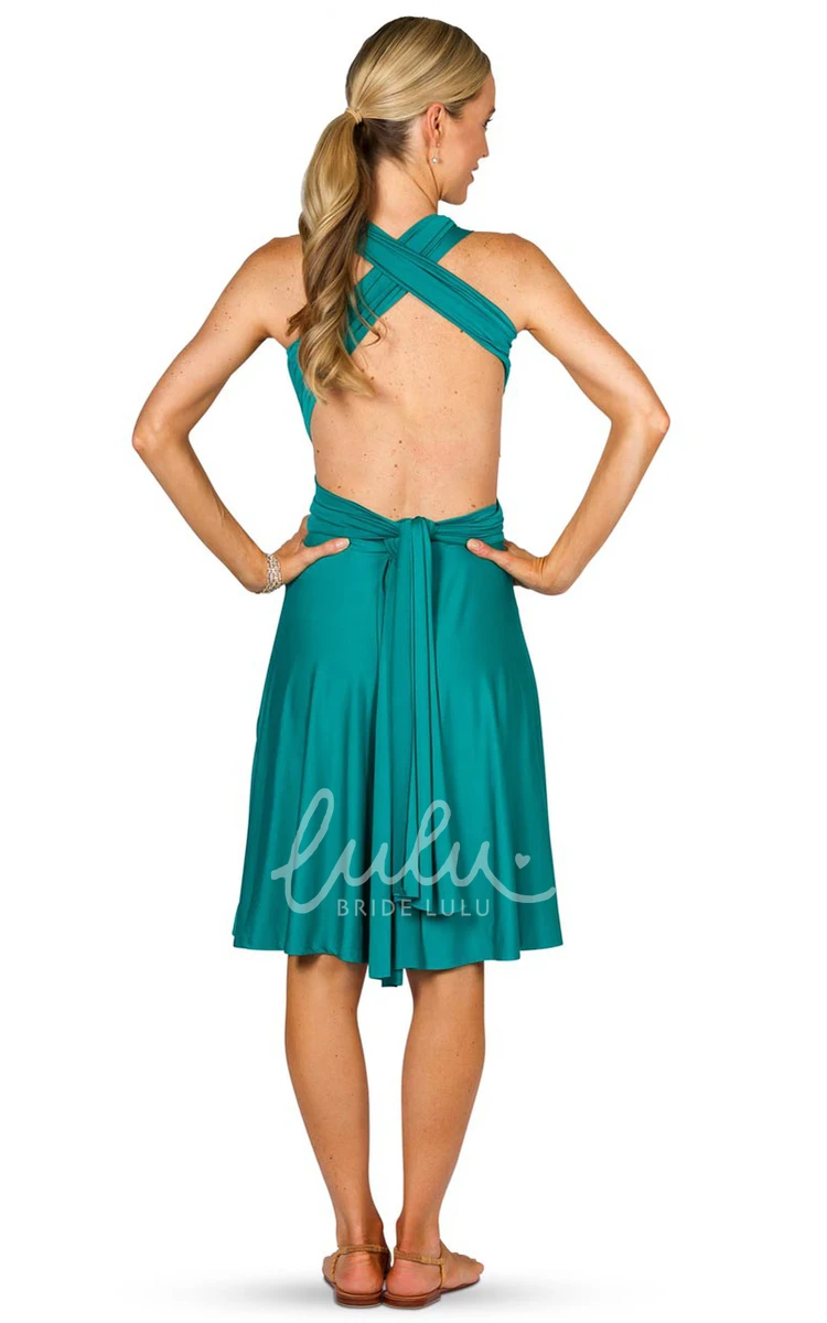 Halter Ruched Midi Jersey Bridesmaid Dress with Straps Convertible