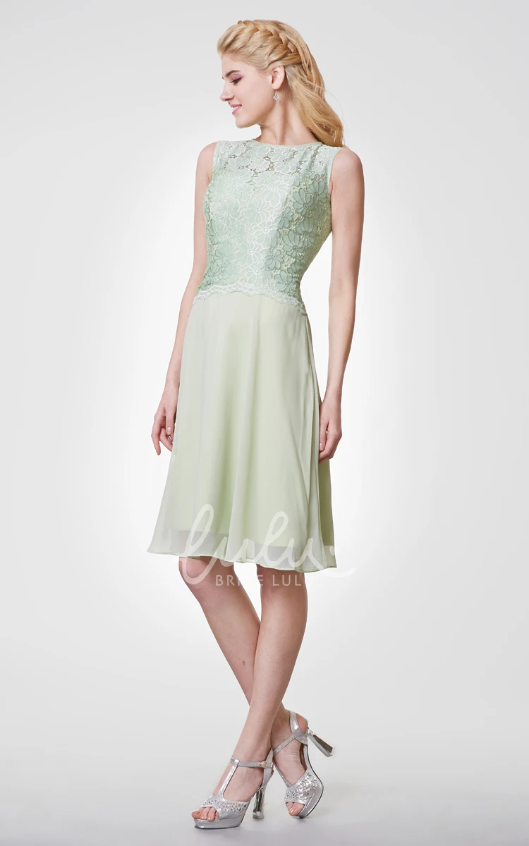 High Neck Lace and Chiffon Bridesmaid Dress