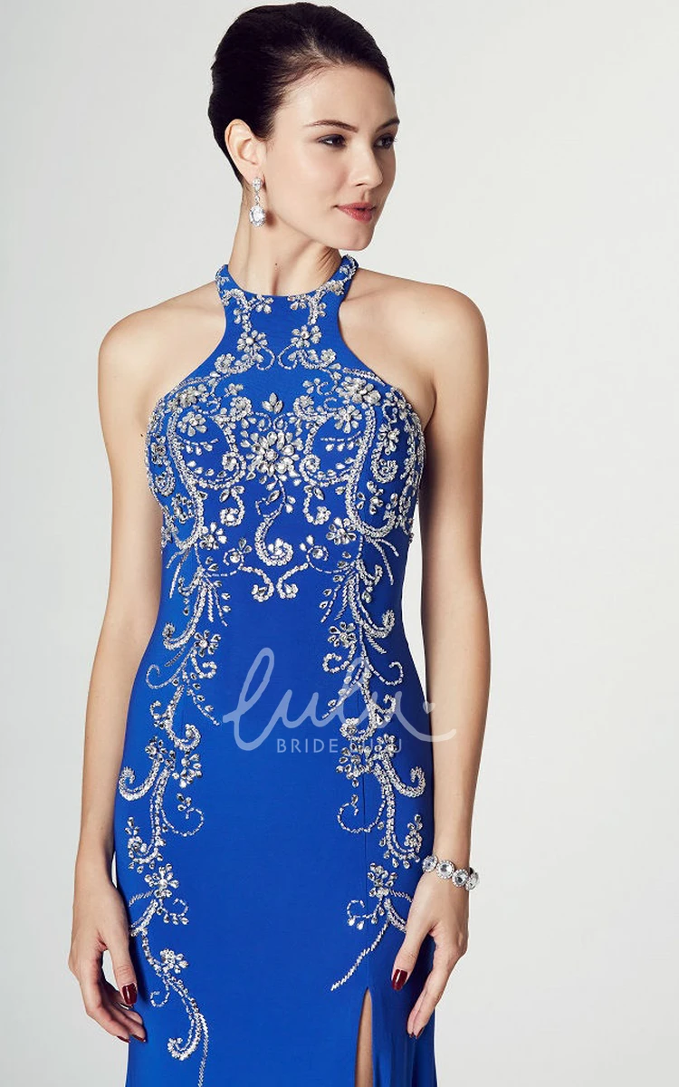 High Neck Sleeveless Beaded Jersey Prom Dress Elegant Dress