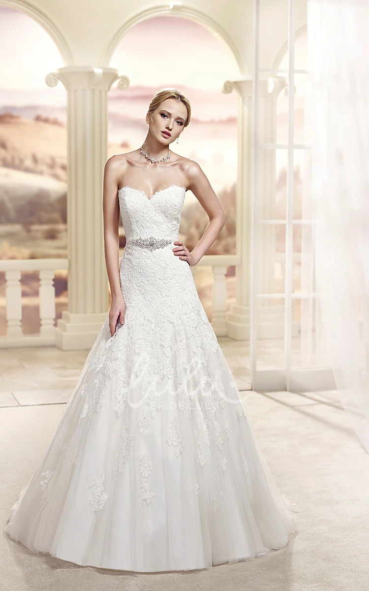 A-Line High-Neck Appliqued Lace Floor-Length Wedding Dress