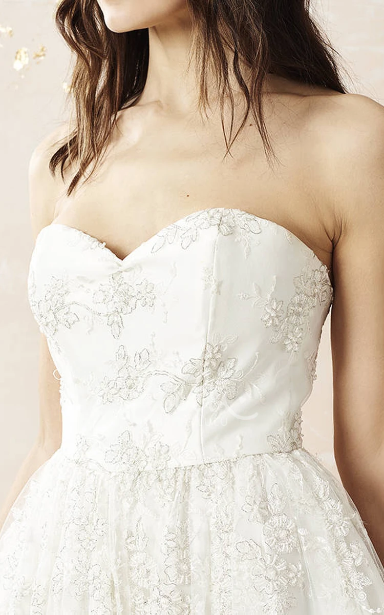 Sweetheart Lace Tea-Length Wedding Dress with Sleeveless Design