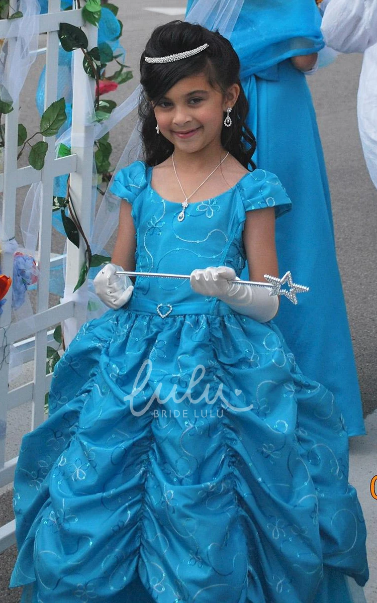 Tiered Taffeta & Lace Flower Girl Dress with Brooch Ankle-Length