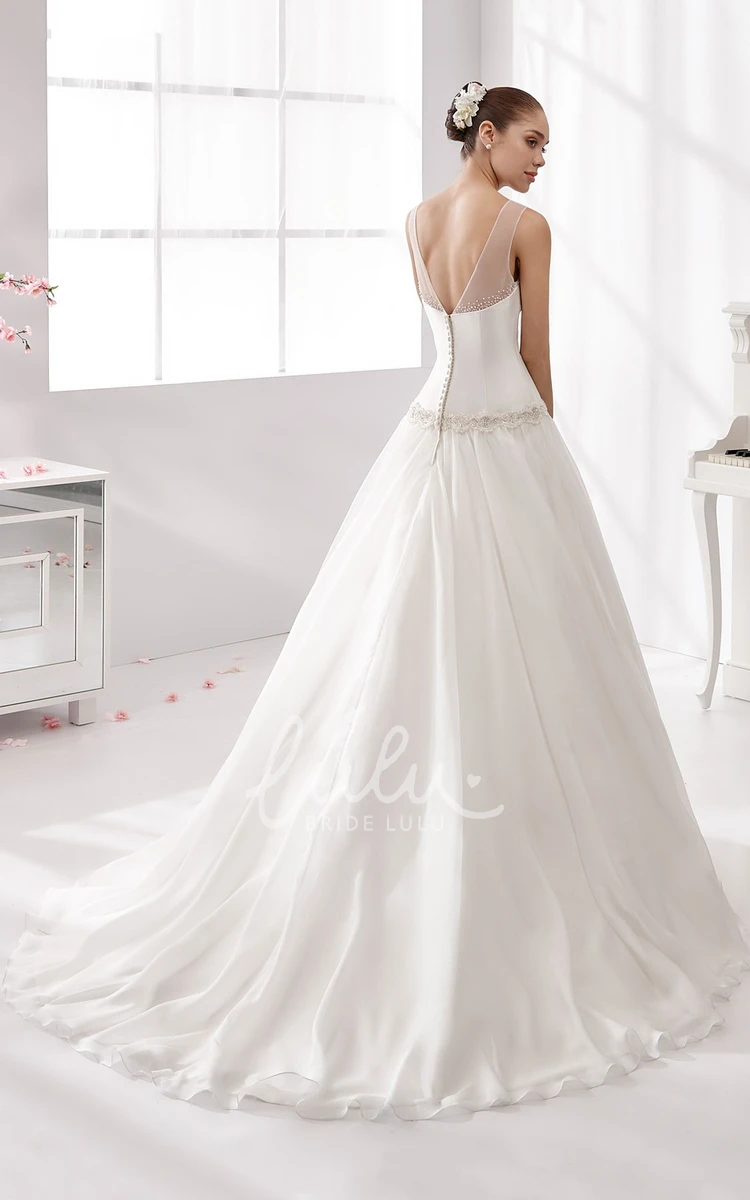 Waist-Drop Wedding Gown with Beaded Details and Illusive Neckline Jewel-Neck Unique Modern