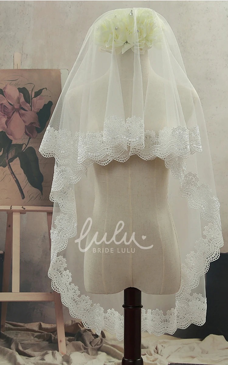 Lace Edge Tulle Wedding Veil Fingertip Simple Style