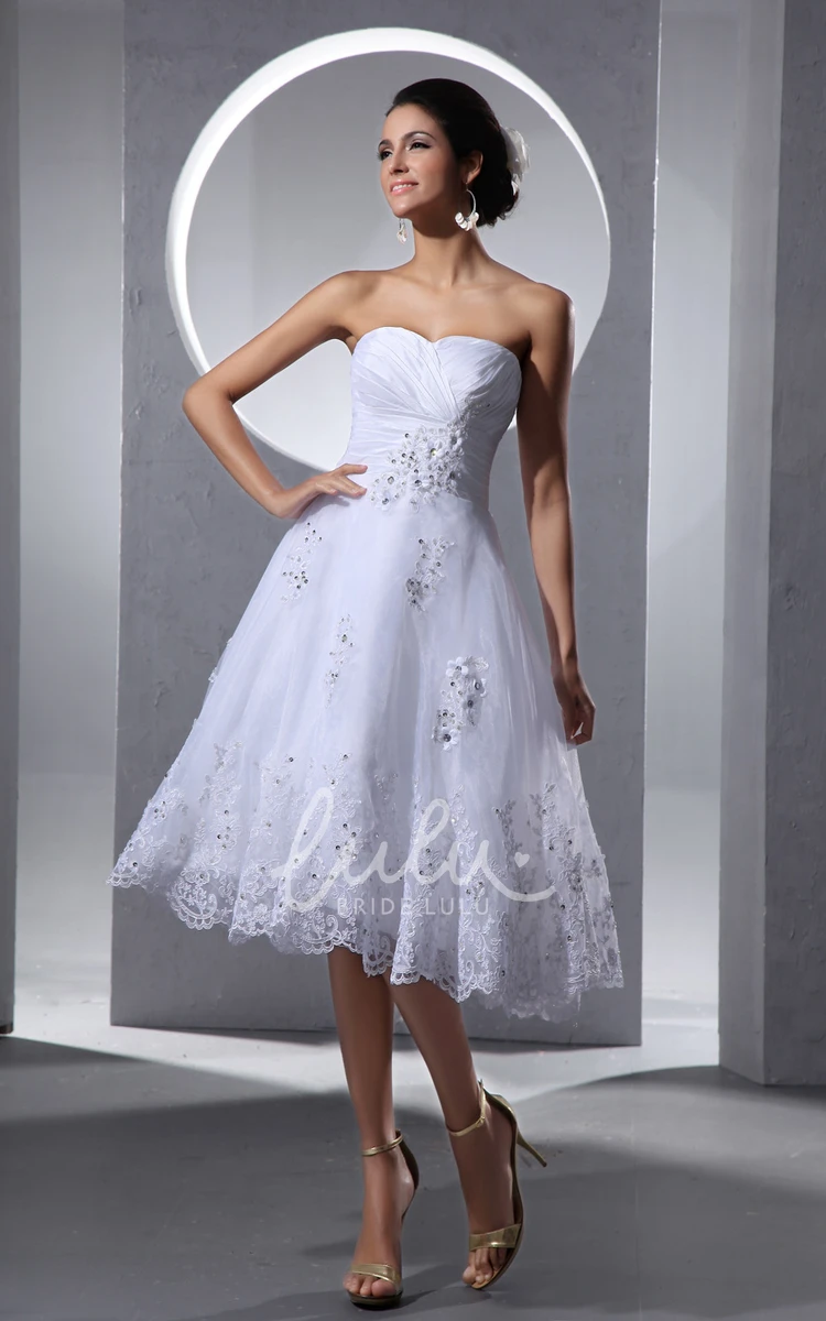 Lace Applique Tea Length A-line Wedding Dress with Crisscross Front