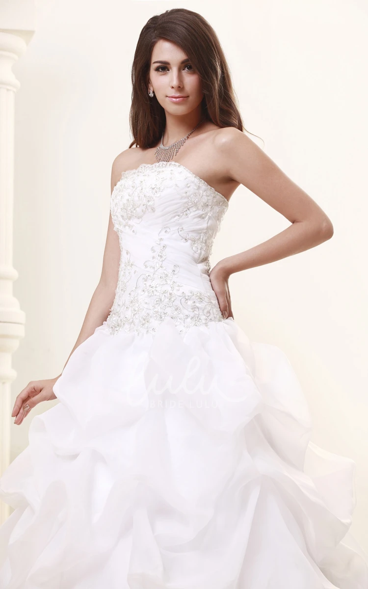 Organza A-Line Wedding Gown with Ruffles and Beading Strapless Bridal Dress