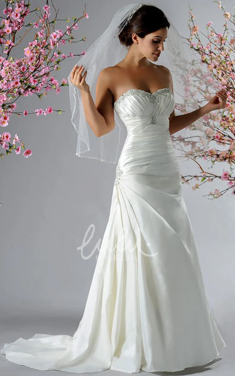 Ruched Taffeta Bridal Gown with Sweetheart Crystal Embellishments