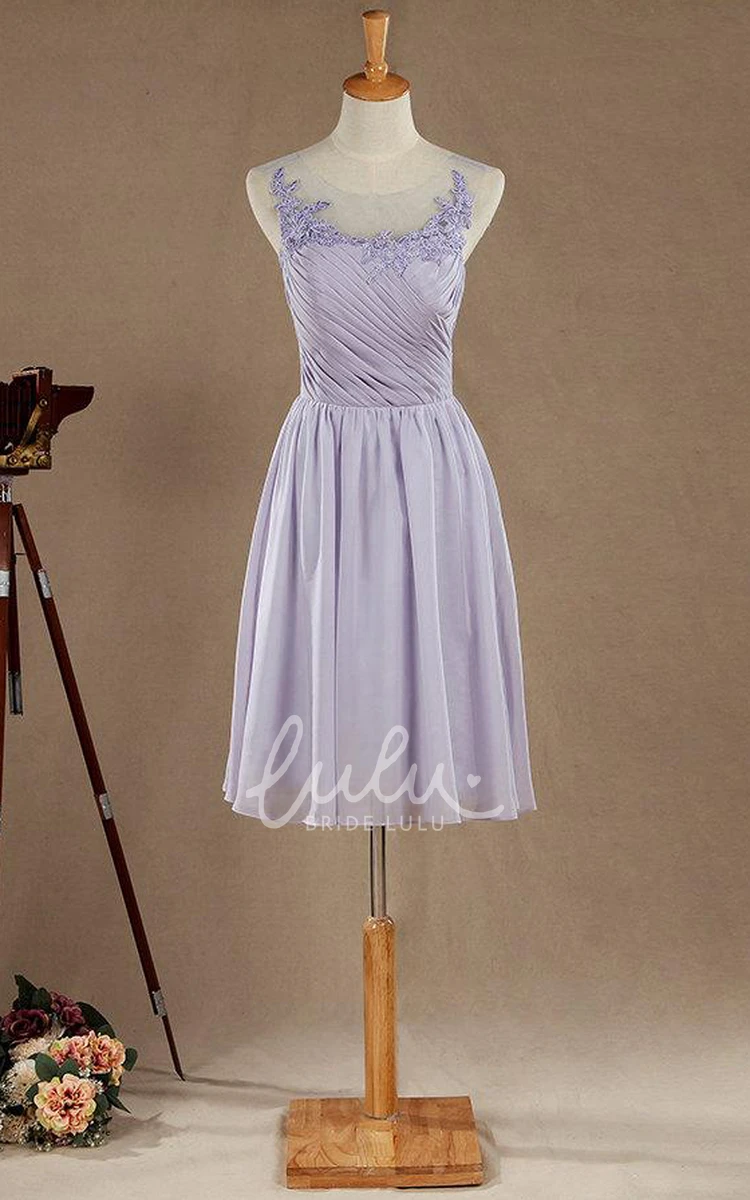Chiffon Lace A-line Tea-length Bridesmaid Dress with Satin