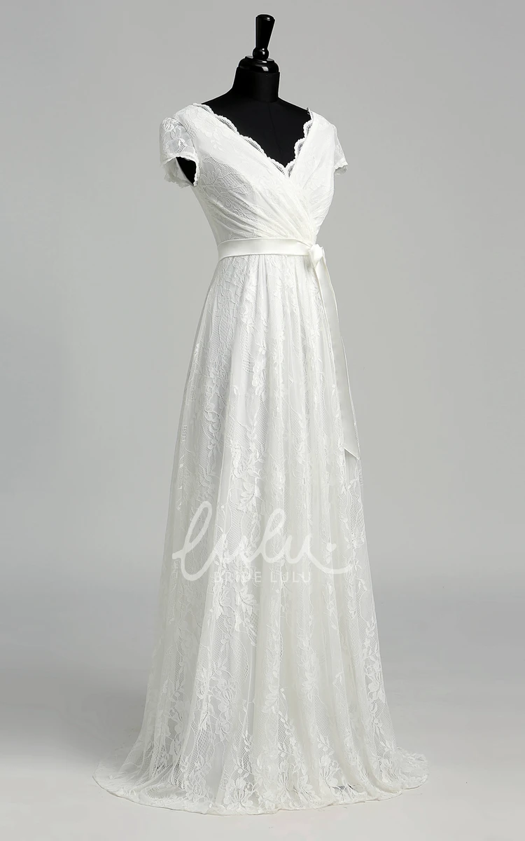 Illusion Lace A-line Wedding Dress with Scalloped V-neckline and Criss Cross Back