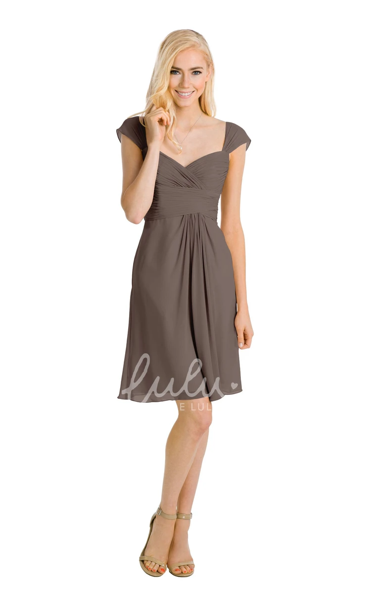 Cap Sleeve Chiffon Bridesmaid Dress with Ruched V-Neck Multi-Color Convertible