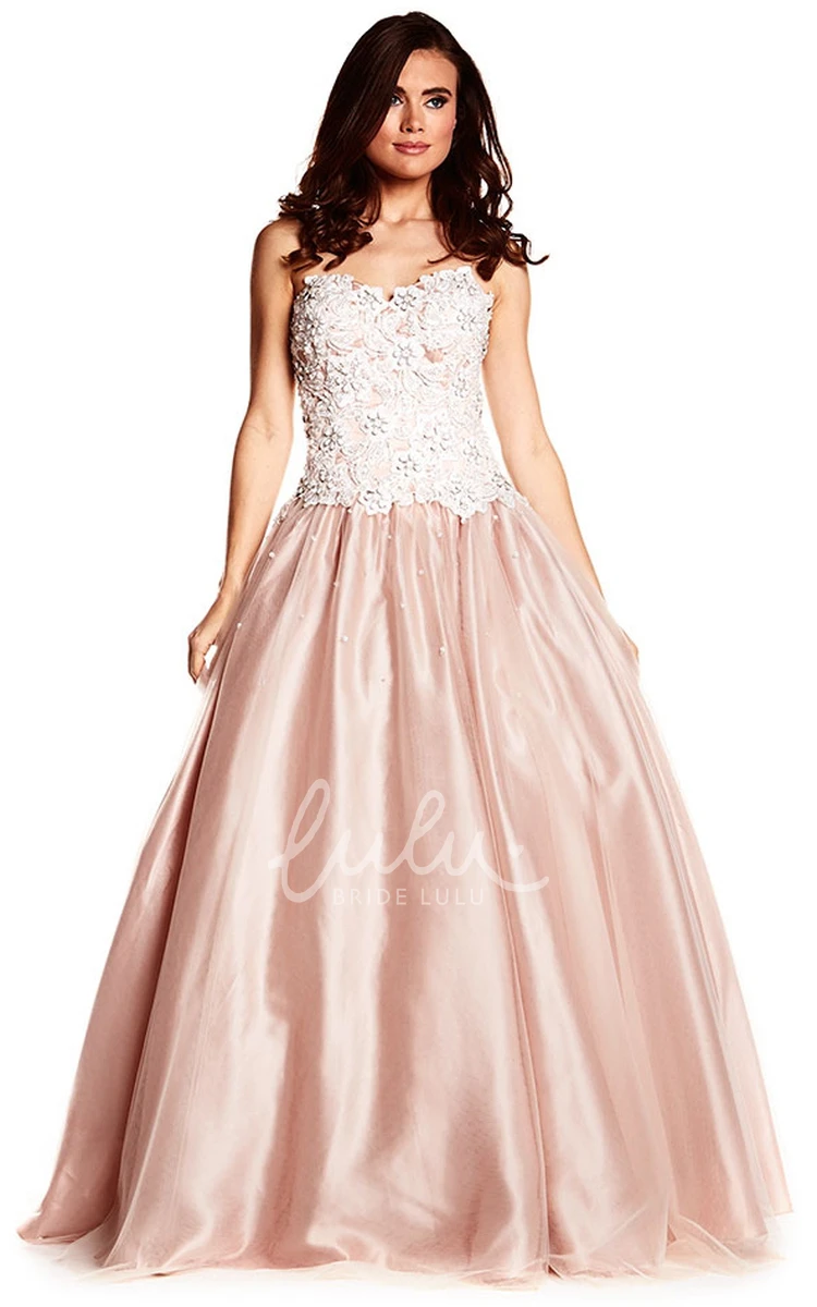 A-Line Strapless Tulle Prom Dress with Appliques and Backless Style Elegant Prom Dress 2024