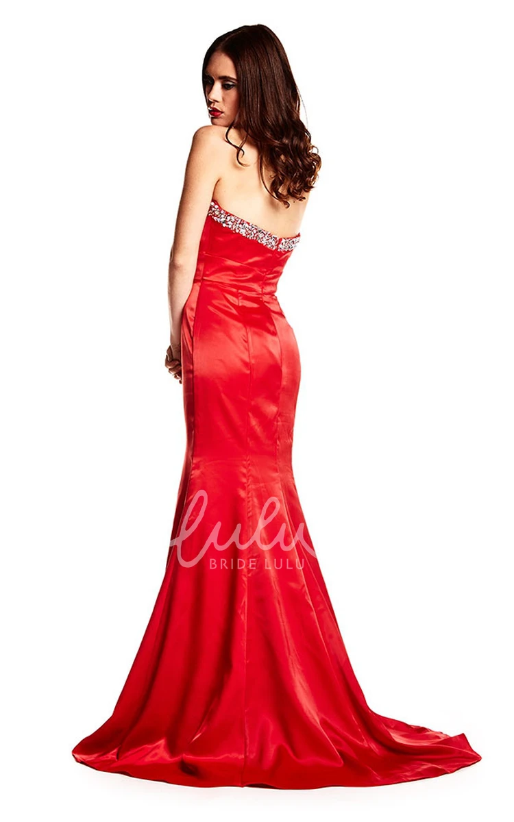 Trumpet Satin Beaded Sweetheart Prom Dress Sleeveless Backless Style Unique