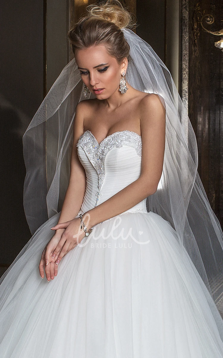 Sweetheart Tulle Wedding Dress Sleeveless Ball Gown with Ruching & Floor-Length