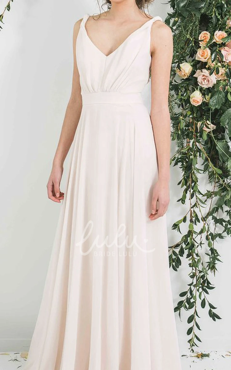 Pleated V-Neck Chiffon Bridesmaid Dress with Floor-Length Hem