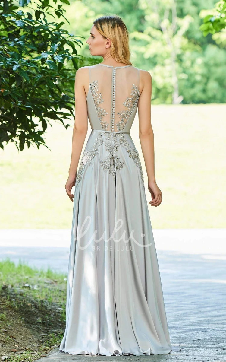Elegant Sleeveless Chiffon Prom Dress with Beading Appliqued Button Back