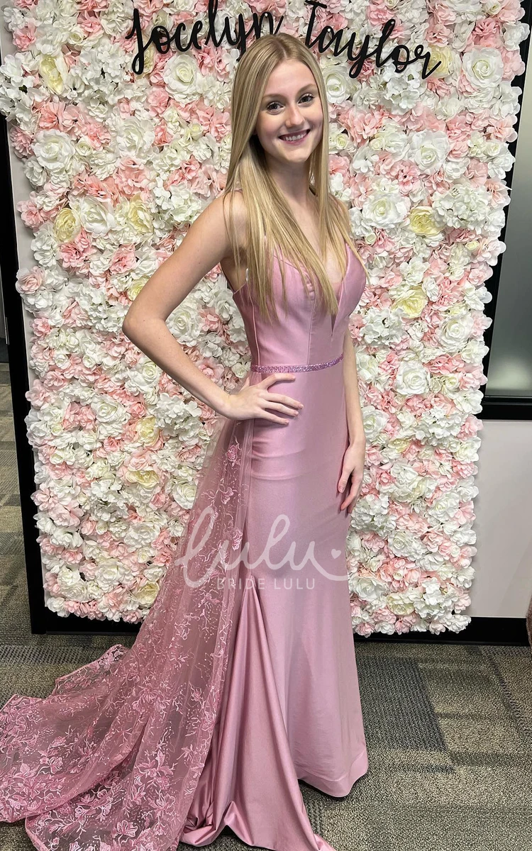 Romantic Trumpet Prom Dress with Open Back and Sash