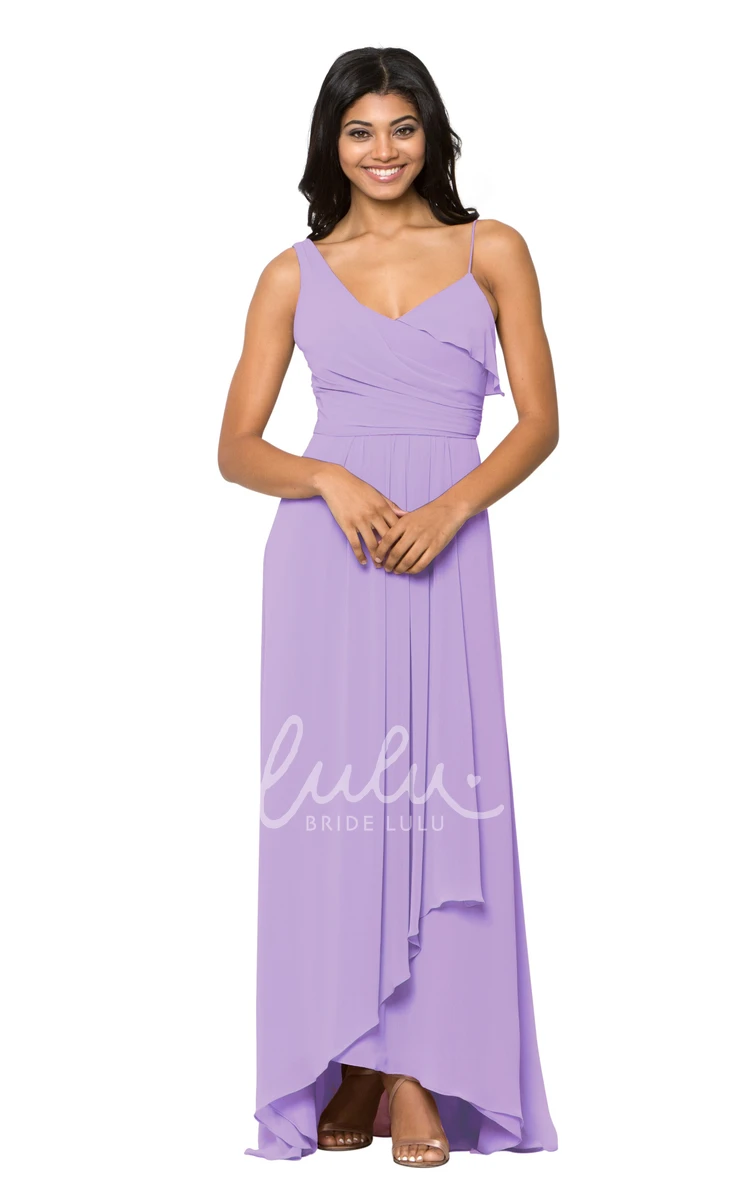 Spaghetti Chiffon Bridesmaid Dress with Ruched & Sleeveless Multi-Color Convertible