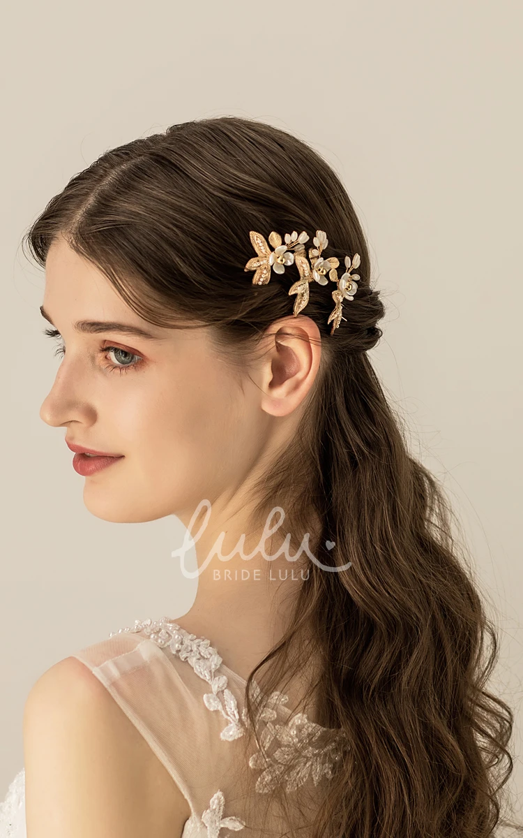 Delicate Handmade Golden Hair Pins with Flowers