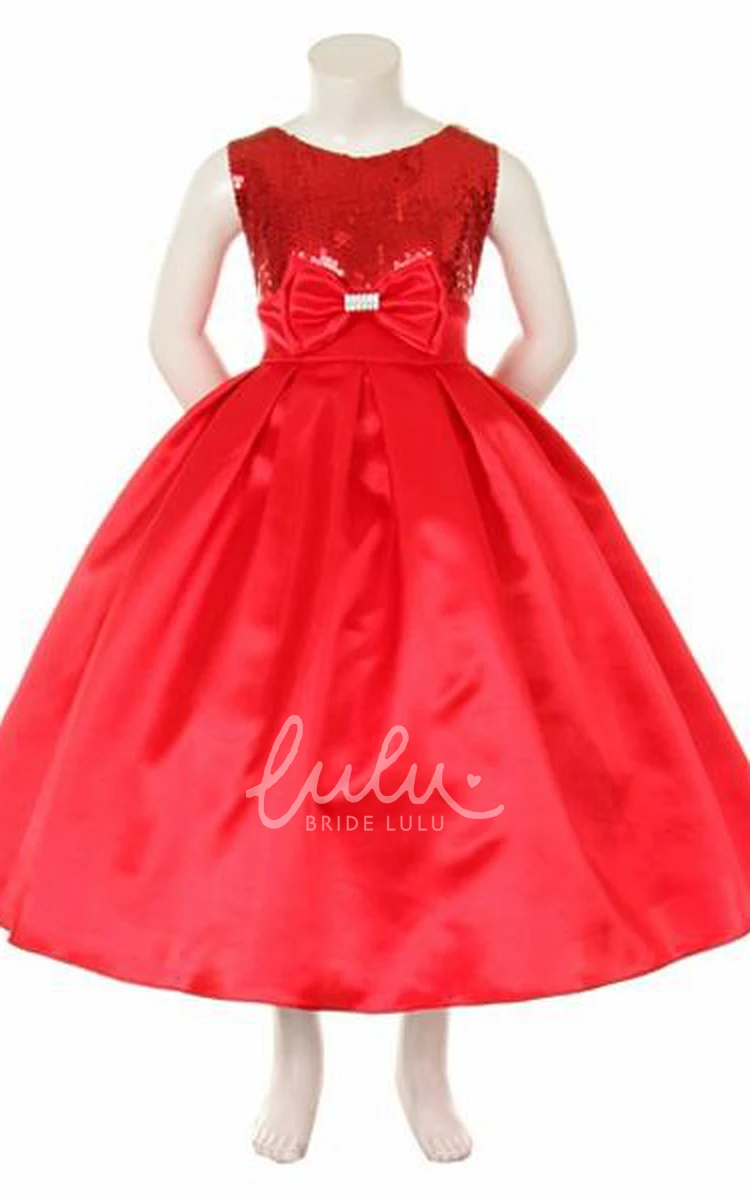 Sequins&Satin Flower Girl Dress Tea-Length Bowed Classy