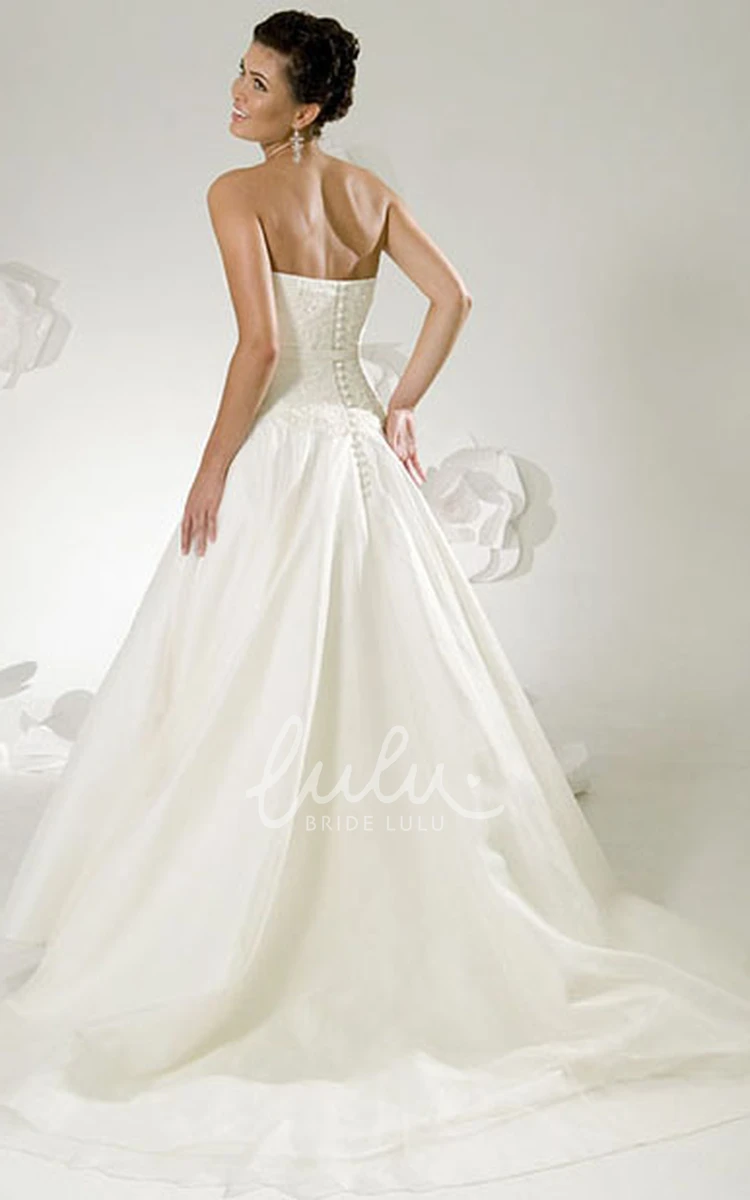 Satin Wedding Dress with Brush Train Lace A-Line Sweetheart Maxi