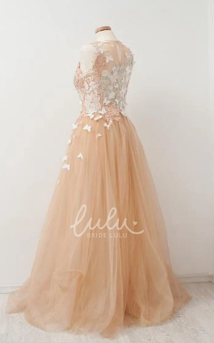 A-line Lace Applique Bridesmaid Dress with Long Pleated Skirt