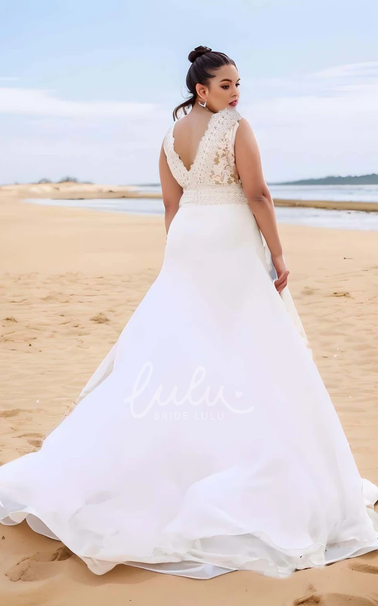 Plus Size A-Line Lace Chiffon Wedding Dress Elegant Bohemian Garden Country Beach 2024