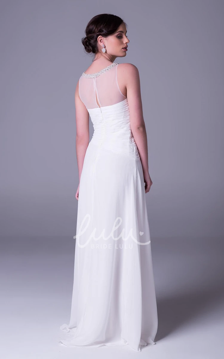 Criss-Cross Chiffon Sheath Wedding Dress with Beading and Floor-Length