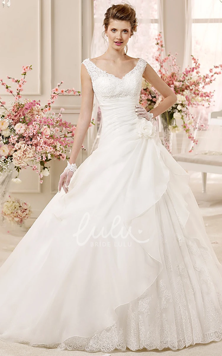 A-line Wedding Dress with Pleated Waist and Key-hole Back Sweetheart Ruching Style