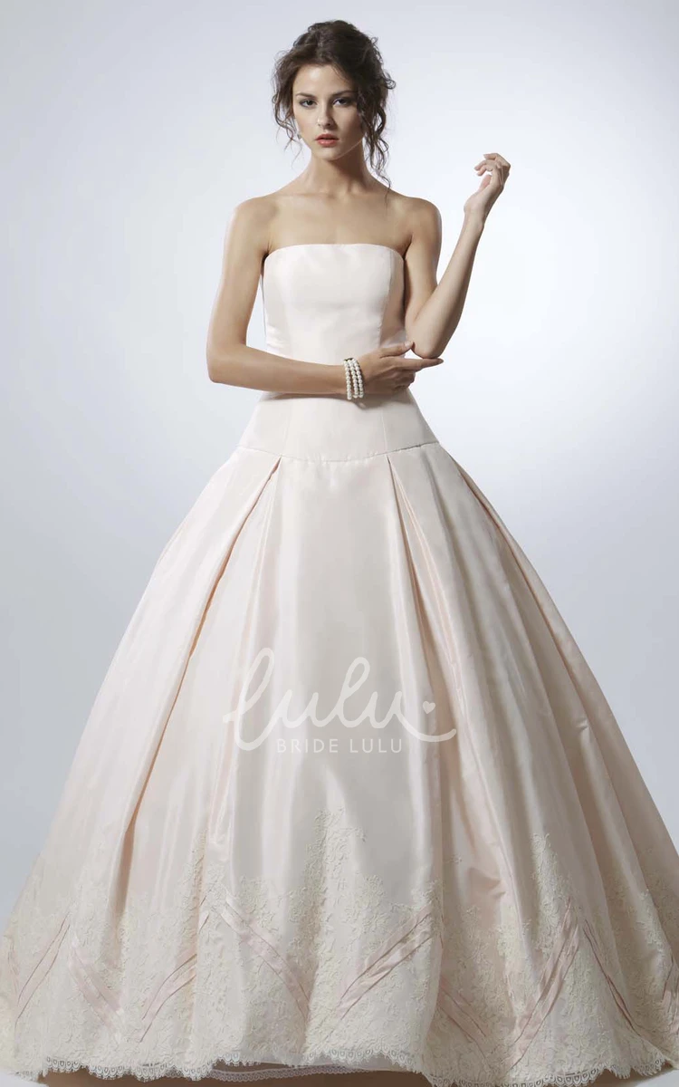 Satin Bowed Strapless Wedding Dress with Jeweled Appliques Stunning Bridal Gown