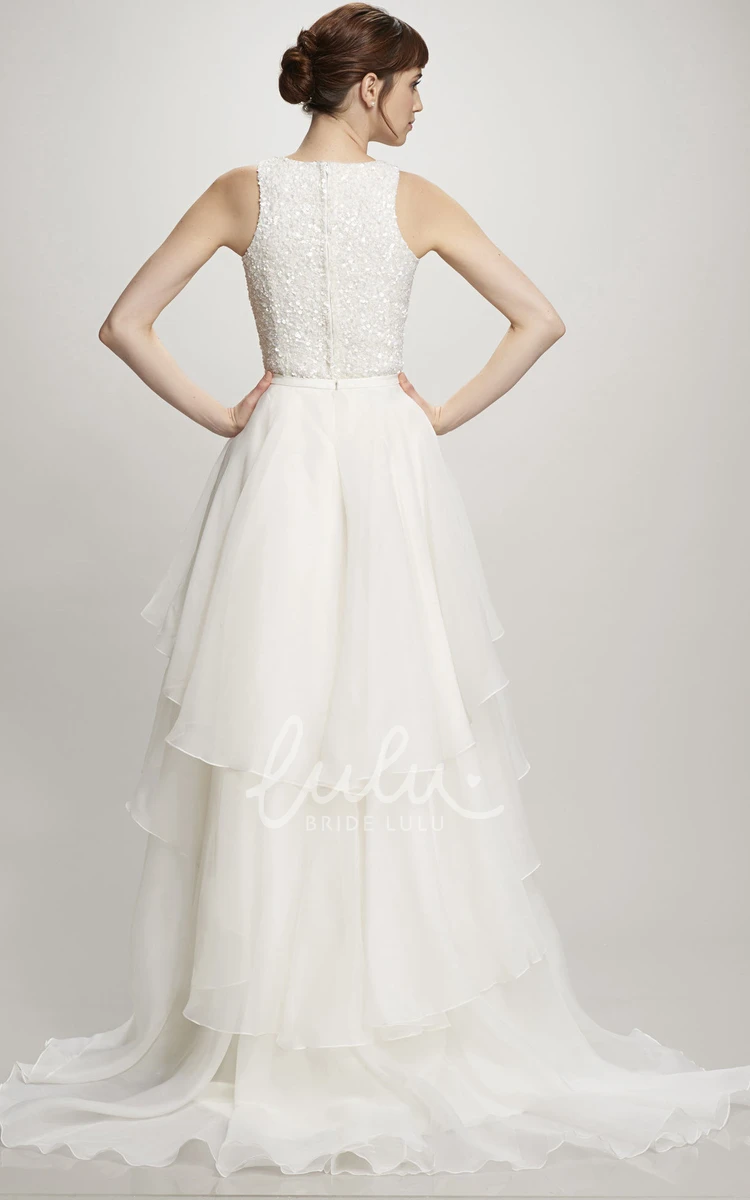 Beaded Organza A-Line Wedding Dress with Sleeveless and Tiers Zipper Back