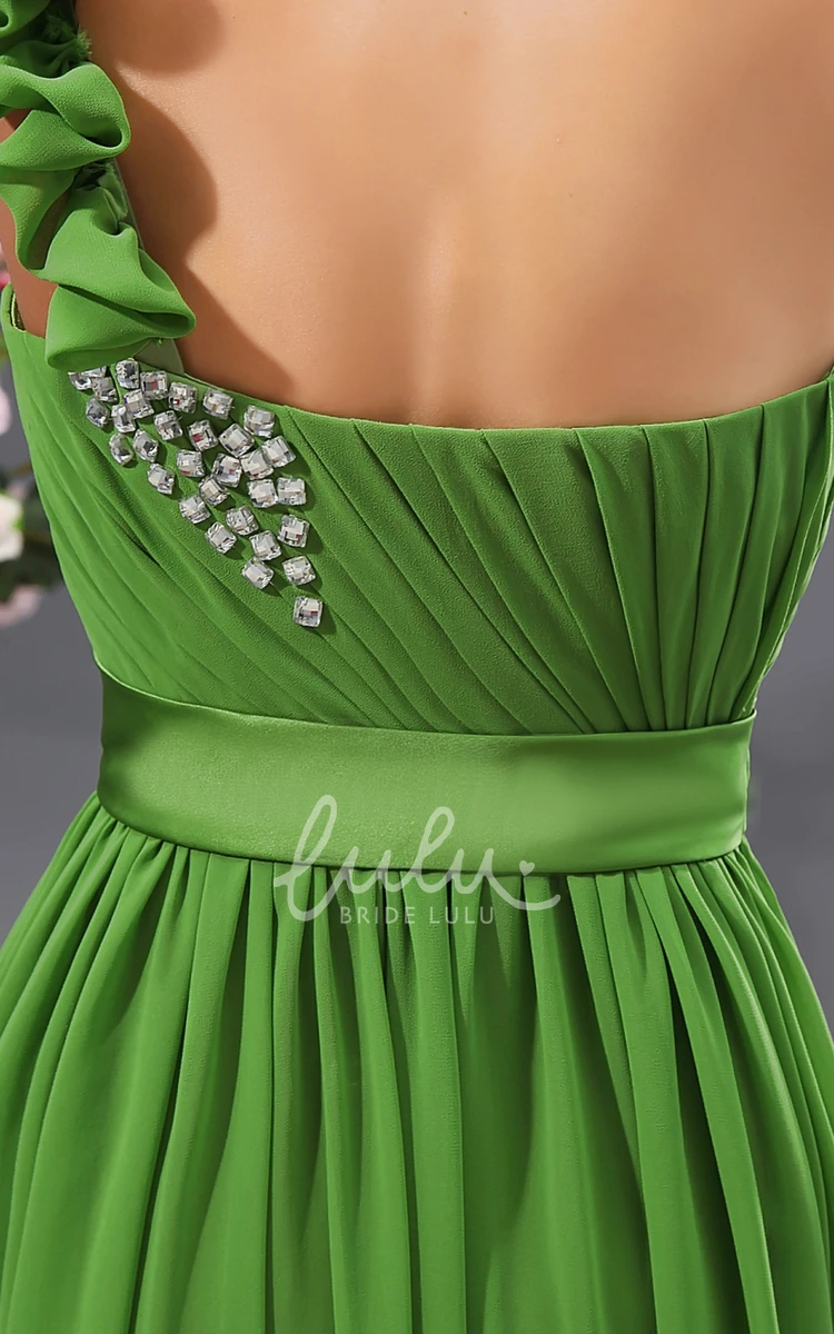 Chiffon A-Line Prom Gown with Crystal Details Modern One Shoulder