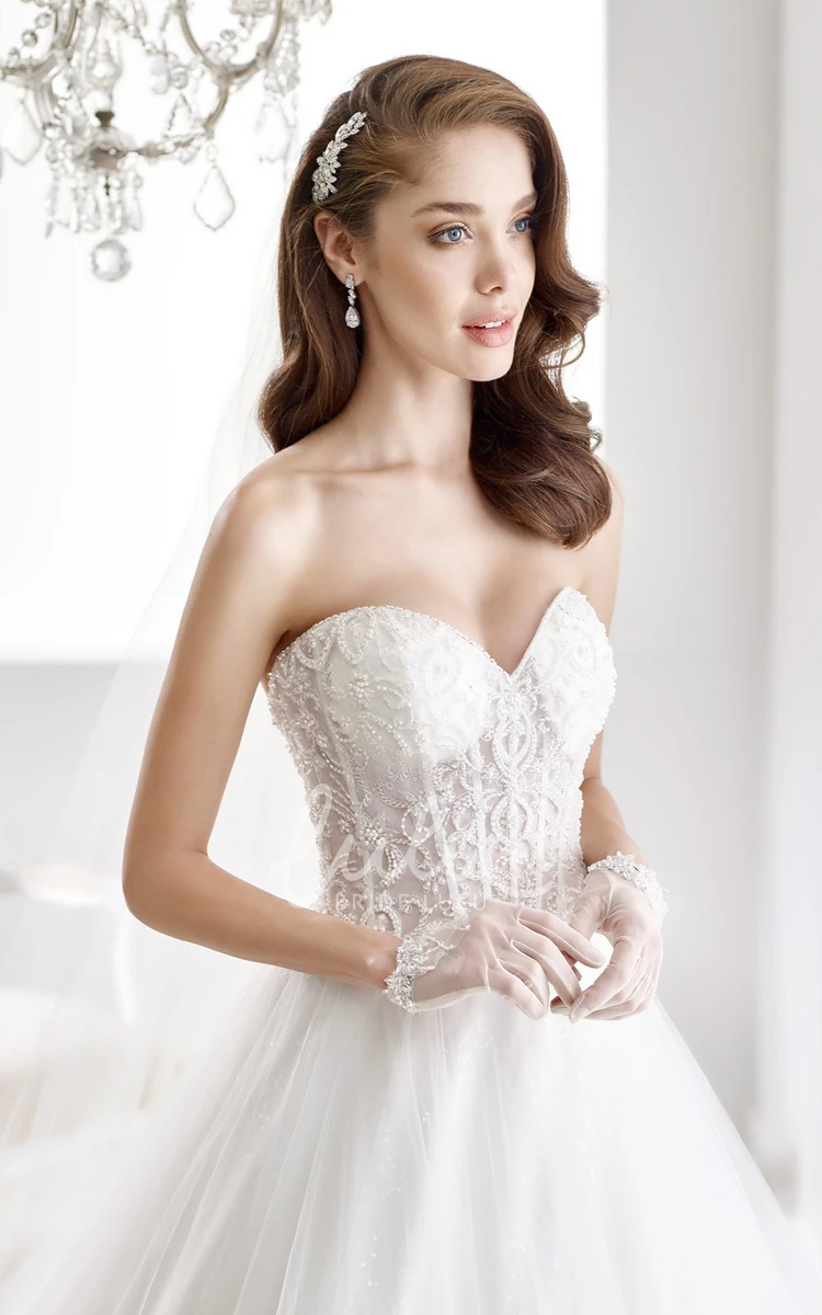 Lace Wedding Dress with Appliques Corset and Low-V Back A-line Sweetheart